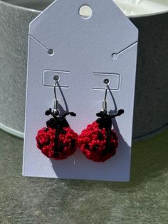 These super unique little ladybug earrings are sure to complete your already super cute outfit! The pattern is by Despina Tselekidou. Playful Handmade Red Earrings, Cute Handmade Red Earrings, Cute Handmade Round Earrings, Cute Small Handmade Earrings, Handmade Red Casual Earrings, Playful Handmade Round Earrings, Handmade Casual Red Earrings, Handmade Casual Earrings For Gift, Cute Handmade Earrings