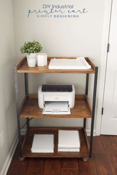 a shelf with a printer on top of it