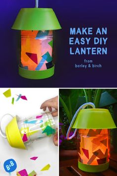 the instructions for how to make an easy diy lantern with paper and plastic cups