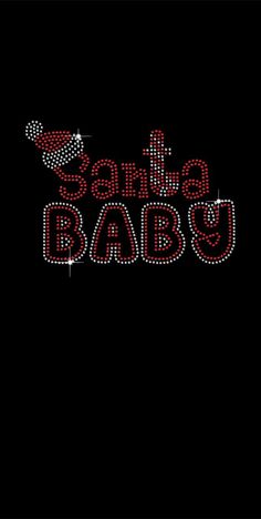 the words santa baby are made up of small red and white dots on black background