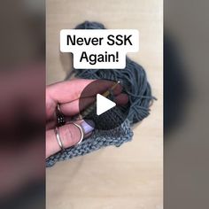 someone is crocheting a skein of yarn with the words never srk again