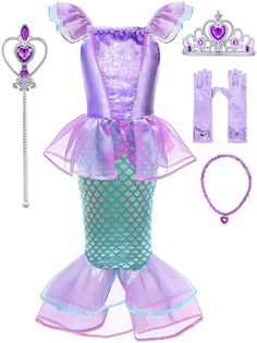 PRICES MAY VARY. Package Included: Girls Princess dress + Crown + Wand + Gloves + Necklace. Material: Polyester and cotton. Girls Princess costume dress is made from high-quality fabric,non-itchy,comfortable and soft,friendly to the child's skin. Princess Costume Dress For Girls: Cute and gorgeous grils Princess dress up costume dress,your little princess will love it. Kids Halloween Cosplay Costume: Girls Princess costume dress with rich accessories,little girl can dress up as a movie character Kids Princess Costume, Dress Up For Girls, Mermaid Costume Kids, Princess Party Costume, Princess Ariel Dress, Girls Mermaid Costume, Princess Costumes For Girls, Princess Costume Kids, Mermaid Wig