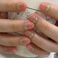 Korean Nail Trends 2024, Strawberry And Cherry Nails, Shoujo Girl Nails, Strawberry Matcha Nails, Shoujo Nails, Short Japanese Nails, Cute Strawberry Nails, Strawberry Nails Designs, Pink Strawberry Nails