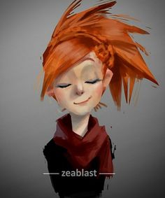 a digital painting of a red haired girl with her eyes closed and head tilted to the side