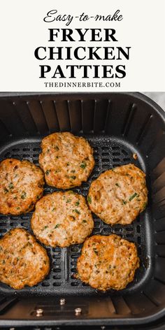 chicken patties cooking in an air fryer with text overlay