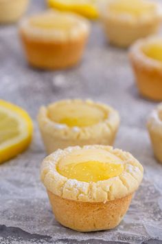 lemon custard cupcakes on a baking sheet