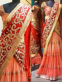 Indian Jewellery and Clothing: Latest designs of langa ooni/lehengas/half sarees from Bhargavi kunam.. Manish Malhotra Lehenga Bridal, Manish Malhotra Lehenga, Lehenga Sari, Bridal Lengha, Lehenga Saree Design, Bridal Jewelry Vintage, Manish Malhotra