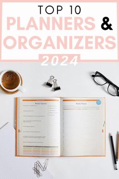 an open planner with the title top 10 planners and organizers for 2021 on it