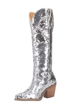 Country style gets a glam update with this sequin-bedecked Western boot that'll have the crowd roaring with applause. 2 3/4" heel 16" shaft; 14" calf circumference Cushioned insole Leather upper/textile lining/synthetic sole Imported Sequin Boots For Night Out In Fall, Sequin Boots For Fall Night Out, Glamorous Winter Boots With Sequins, Sequin Party Boots For Party Season, Fitted Sequin Boots For Night Out, Glamorous Sequined Party Boots, High Heel Sequined Winter Boots, High Heel Sequin Boots For Party Season, Glamorous Holiday Boots With Round Toe