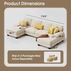 a sectional sofa with storage boxes on the bottom and side, in three packages may arrive separately