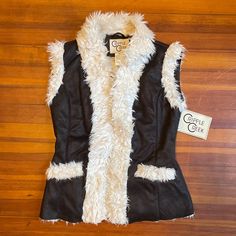 Cripple Creek Faux Fur Vest Size S Brand Cripple Creek Nwt. Western Wear. Brown With White Fur Cripple Creek, Brown Vest, Faux Fur Vest, Faux Fur Vests, White Fur, Fur Coats, Vest White, Leather Vest, Fur Vest