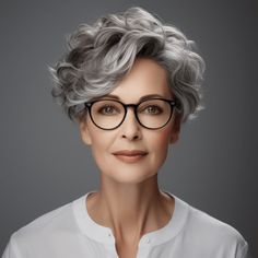 35 Elegant Hairstyles for Women Over 60 with Glasses Potting Station, Short Silver Hair, Short Grey Hair, Haircuts For Curly Hair, Short Hair Over 60