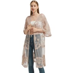 Embrace bohemian elegance with the Anna-Kaci Embroidered Floral Butterfly Duster Cover Up Cardigan. This long maxi duster cardigan features intricate embroidery and a sheer lace design, providing the perfect blend of modesty and allure for any occasion. With its loose fit, open front, and extra-large armholes, it flatters all body types and adds a dramatic, flowy touch to your outfit. Non-stretch Bohemian V-neck Cardigan, Non-stretch V-neck Bohemian Cardigan, Bohemian Fitted V-neck Outerwear, Bohemian Floral Embroidered Cover-up For Spring, Spring Beach Cover-up Duster, Beige Embroidered Cardigan, Spring Beach Cover-up Duster Open Front, Spring Lace Patchwork Outerwear, Bohemian Spring Beach Duster Cover-up