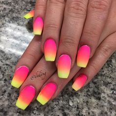 91 Neon Pink And Yellow Ombre Nails Qziershieamali Pink And Yellow Ombre Nails, Yellow Ombre Nails, Neon Yellow Nails, Unghie Sfumate, Yellow Nails Design, Nails Yellow, Pink Ombre Nails, Yellow Ombre, Ombre Acrylic Nails