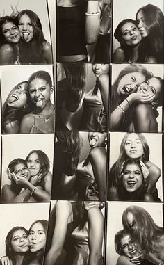 black and white photo collage of women in various poses with their faces close together