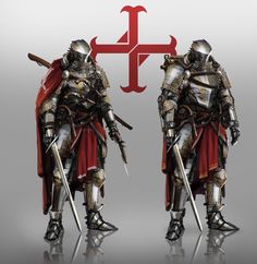 two knights in full armor standing next to each other