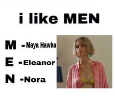 a woman in a pink shirt and some words on the side of her face that say i like men