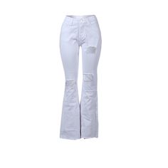 Don't Break My Vibe Bell Jeans Trendy White Mid-rise Wide Leg Pants, Casual White Flare Pants, Trendy White Flare Bottoms, Casual White Flare Bottoms, White Flare Pants For Spring, Spring White Flare Pants, Casual Ripped Jeans, Ripped Jeans For Women, Ripped Jeans Casual