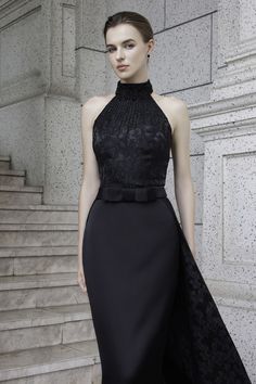 This dress is the epitome of sophistication and elegance. The luxurious jacquard, silk fabric hugs your figure and the halter neckline enhances your natural grace. Perfect for formal events, this dress will make you feel like a work of art. Black Jacquard Dress, Silk Floor Length Dress, Mean Blvd, Floor Length Dress, Sleeveless Gown, Jacquard Dress, Floor Length Dresses, Halter Neckline, Beautiful Gowns