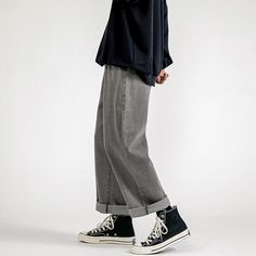 Neutral Trousers, Jean Gray, Hip Hop Trousers, Headwear Fashion, Style Wide Leg Pants, Streetwear Korean, Fall Jeans, Mens Fashion Jeans, Casual Wide Leg Pants