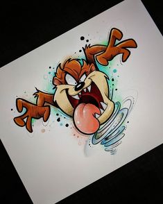 a drawing of a cartoon character with his mouth open