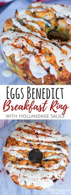 an egg benedict breakfast ring with hollandaise sauce