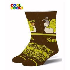 Kick Back And Relax In These&Nbsp;Shrek The Ogre And Donkey Athletic Crew Socks.&Nbsp;These Socks Are Made With A Premium Cotton Blend For Enhanced Comfortability And Double Layered Cushion. Keep A Smile On Your Face And Don’t Be An Ogre When You Walk Around In These Socks. Cotton Spandex Blend For Enhanced Cushioning With A Double Layers Cotton Foot And Thickened Toe And Heel. Cool Socks Use Soft Cotton For Maximum Breathability And Coolness. Designed With Cotton Tube Ribbing For A Flexible And Shrek Characters, Shrek Character, Socks Cotton, Kick Backs, Shrek, Cool Socks, Casual Socks, Green And Brown, Crew Socks