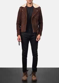 Embodying a fuse of rustic elements with contemporary style and detailing, this Furton Mocha Suede Biker Jacket is a true homage to the classics. An impressive mix of detailing that include a notch style collar that has a detachable fur, zipper cuffs, zippered front closure and waist belt, all set stylishly onto a suede finished goatskin leather in a deeply rich shade of mocha. Chic Fitted Biker Jacket With Belt Loops, Fall Biker Leather Jacket With Belt Loops, Fitted Leather Jacket With Belt Loops For Fall, Moto Outerwear With Belt Loops For Fall, Designer Fitted Leather Jacket With Belt Loops, Fitted Long Sleeve Biker Jacket With Belt Loops, Fitted Long Sleeve Belted Biker Jacket, Fall Leather Belted Biker Jacket, Biker Leather Jacket With Belt For Fall