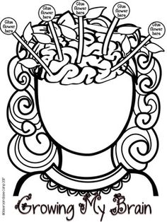 a coloring page with the words growing by brain in front of an image of a bowl full