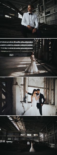 the bride and groom are posing for pictures