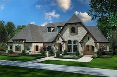 this is an artist's rendering of the front elevation of these luxury home plans