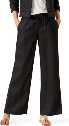 Tommy Bahama Two Palms High Waist Linen Pants | Nordstrom Pants Nordstrom, Black Tiered Dress, Black Linen Pants, Sparkly Mini Dress, Linen Drawstring Pants, Tie Waist Pants, Fitted Turtleneck, Linen Blend Pants, Pants Womens