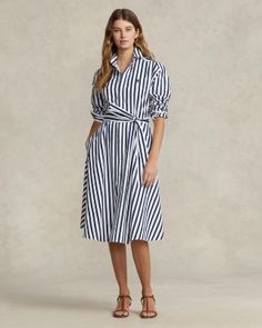 Polo Ralph Lauren Belted Striped Cotton Shirt Dress Twill Skirt, Cotton Shirt Dress, Wide Stripes, Elegantes Outfit, Mein Style, Shirtdress, Polo Dress, Ladies Dress Design, Belted Dress