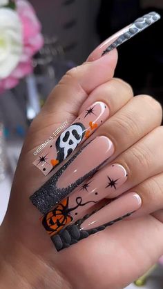 Halloween Nail Inspiration, Black Halloween Nails, Ideas Uñas, Unghie Sfumate, Kitty Nails, Long Acrylic Nail Designs, Pumpkin Nails