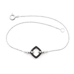 This #black #diamond #bracelet is the perfect match for our black diamond pendant. (P5209)  18 brilliant cut, black diamonds, totalling 0.08cttw, are set in 14k #whitegold in a beautiful square sharpe. Dainty and on trend, this bracelet is a must have. #Adiamor Elegant White Gold Jewelry With Black Spinel, Formal Diamond Bracelet With Black Diamonds, Modern White Gold Jewelry With Diamond Eyes, Formal White Gold Diamond Bracelet With Black Diamonds, Elegant Black Diamond Bracelet, Formal White Gold Bracelet With Black Diamonds, Elegant Black Bracelets With Diamond Accents, Formal Black Diamond Bracelet, Luxury White Gold Diamond Bracelet With Black Diamonds