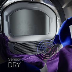 a close up of a washing machine with the words sensor dry in front of it