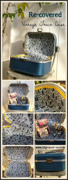 How To Recover A Vintage Train Case Repurpose Suitcase, Craft Storage Diy, Travel Cases