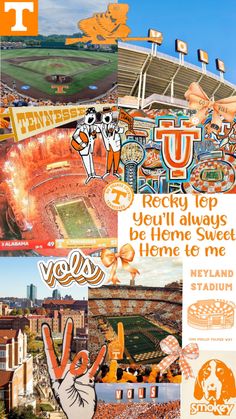 an orange and white collage with the words tennessee on it