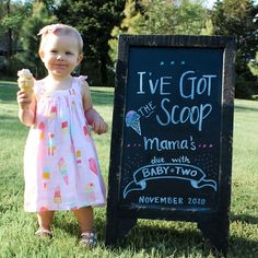 2nd Baby Gender Reveal Ideas, Ice Cream Baby Announcement, Two Under Two Announcement, Baby Announcing Ideas With Siblings, Announcing 2nd Pregnancy, Ice Cream Pregnancy Announcement