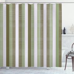 Measurements - 69” wide x 84” long extra. No liner needed. 12 hooks included. Made in Turkey. Ambesonne Color: Olive Green, Size: 75"H x 69"W | Ambesonne Retro Shower Curtain Stripes Classic Pattern Print 75.0 H x 69.0 W in green / whitePolyester in Olive Green | 75"H x 69"W | Wayfair Retro Shower Curtain, Classic Pattern, Shower Bath, Olive Green, Shower Curtain, Print Patterns, Stripes, Curtains, Shower