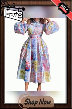 Women's Bubble Sleeve Printed Fluffy Dress Dress Dress Skirt Spring Knee-length Bubble Dress With Ruffles, Spring Bubble Dress With Voluminous Skirt, Multicolor Puff Sleeve Printed Dress, Luxury Knee-length Floral Print Puff Sleeve Dress, Fluffy Dress, Multicolor Floral Print Knee-length Puff Sleeve Dress, Bubble Sleeve, Color Pick, Types Of Skirts