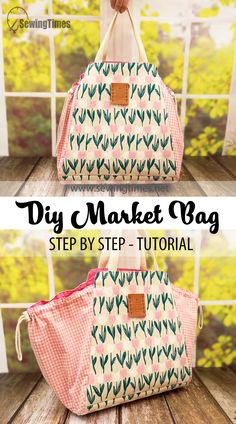 the diy market bag sewing pattern is easy to sew and can be used as a purse