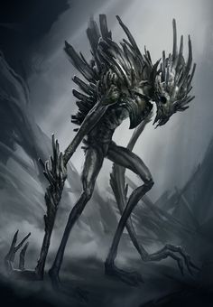 an alien creature with long legs and claws