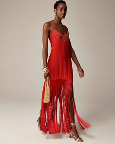 J.Crew: Collection Fringe-trim Slip Dress For Women Fringe Dress Outfit, J Crew Summer, J Crew Collection, Jcrew Collection, Fringe Dress, Summer Swim Suits, Linen Shop, Fringe Trim, High Point