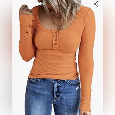 New With Tags Kissfix By Amazon Long Sleeve Henley Button Down Ribbed Knit Shirt. Cute Button Accents On Sleeves, Sexy Neckline Design. Casual Long Sleeve Shirts, Womens Long Sleeve Shirts, Knitted Tshirt, Knit Shirt, Henley Shirts, Casual Fall, T Shirt Top, Shirt Sleeves, Women Long Sleeve