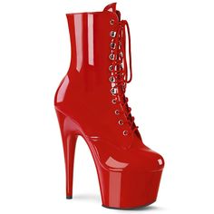 Pleaser Shoes Adore-1020 Red Patent Patent 7" (17.8cm) Stiletto Heel, 2 3/4" (7cm) Platform Lace-Up Platform Ankle Boot, Full Inner Side Zip Closure, Ado1020/R/M Brand New In Box #Nwt #Heels #Dollskill #Summer #Dancewear 7 Inch Heels, High Heel Stiefel, Red Platform, Striped Shoes, Pleaser Shoes, Boots Platform, Light Up Shoes, Ankle Heels, Corsets And Bustiers