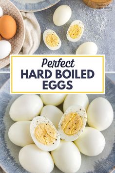 hard boiled eggs on a plate with the words perfect hard boiled eggs