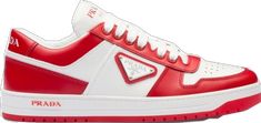 Modern Red Sneakers With Rubber Sole, White Lace-up Sneakers With Logo Plaque, Luxury White Sneakers With Logo Plaque, Classic Red High-top Sneakers With Contrast Sole, Casual Calf Leather Sneakers With Logo Plaque, Sporty Low-top Sneakers With Logo Plaque, White Sneakers With Logo Plaque For Streetwear, Sporty Lace-up Sneakers With Logo Plaque, Modern Calf Leather Sneakers With Red Sole