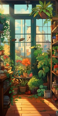 a room filled with lots of plants and potted plants