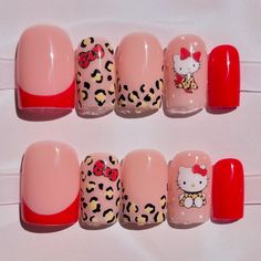 Hello Kitty cuties using a couple of adorable nail stickers! My client came up with the design idea all on her own and I helped her bring it to life! I LOVE how they came out 😍 • All @risslc.nails sets are completely customizable 🥰 DM me to get started on the nails of your dreams 💖💅🏽✨ • #sanrionails #hellokittynails #cheetahnails #leopardnails #animalprintnails #rednails #frenchtipnails #hellokitty #hellokittylover Nails Sets, Cheetah Nails, Leopard Nails, Animal Print Nails, French Tip Nails, Bring It, Life I